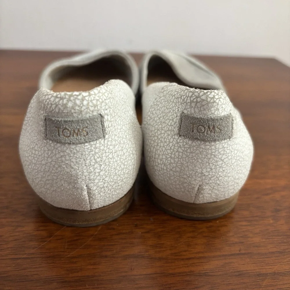 TOMS Women's‎ Jutty D'Orsay Flats Drizzle Gray Suede Point Toe Crackle Leather 6